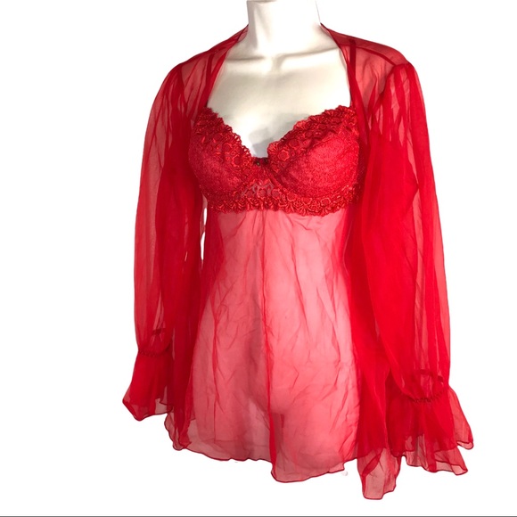 Vintage Intimates & Sleepwear Vintage Two Piece Red Chemise And